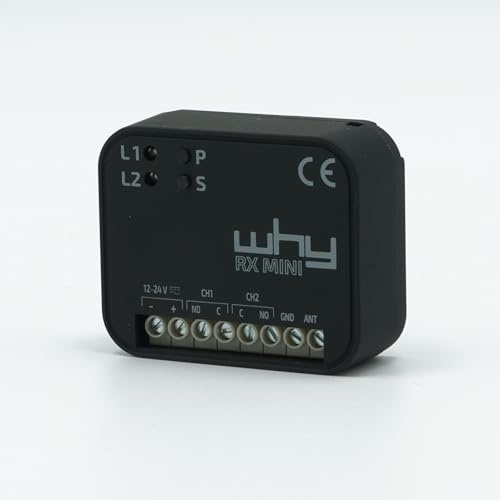 WHY RX MINI 4790310 - Récepteur radio universel - 2 canaux – Multi-fréquence 433/868 MHz - Code fixe & rolling code - Compatible télécommandes et claviers + 1 Porte clés DOMOBIP