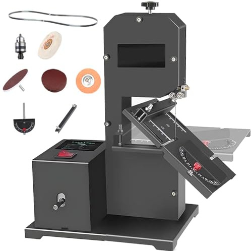 UIBAO Sierra de Cinta para Carpintería 800W con Mesa - Altura de Corte 70 mm,Inclinación 0-45°,Realiza Cortes Multíángulo,Máquina Cortadora Multifuncional para Pulir,Amolar,Cortar Y Lijar