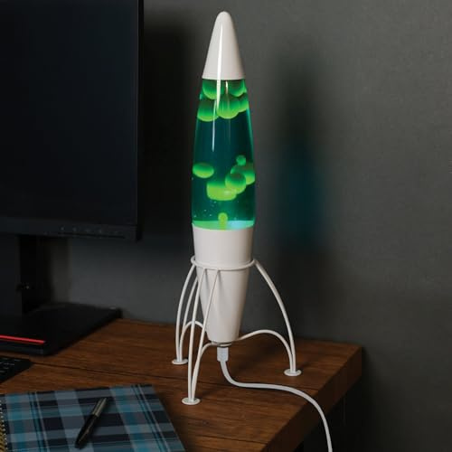 16 Rocket Lava Lamp with Green Wax, Blue Liquid, Rocket Base and Cap, Swirling Lava Motion Lamp Relaxing Liquid Lamp Light, Galaxy Themed Alluminium Body Mood Lights for Bedroom Living Room Office