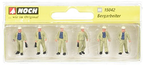 NOCH H0 Figuren Bergarbeiter, handbemalte Figuren, für Modellbahn H0 und DIY Projekte