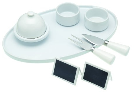 KitchenCraft Ceramic Cheese and Chutney Serving Set, White, 31 centimeters