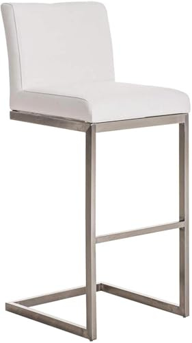CLP Barhocker mit Rückenlehne Paros, Tresenhocker mit Fußablage, modern Gepolsterter Sitz, Edelstahlgestell 240 kg belastbar, und Bodenschoner | Farbe weiß
