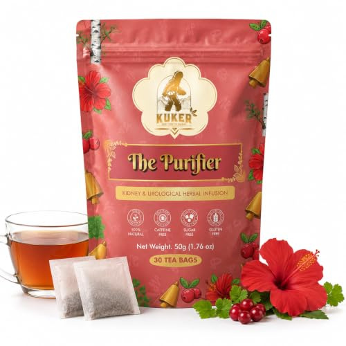 Kidney Tea 30 Tea Bags The PURIFIER by KUKER Detox Drink Tea with Hibiscus, Nettle, Bearberry, Birch, Horsetail Tea, Cranberry Tea Leaves Flavour - Detox Tea Blend, Detox Cleanse Tea 50g