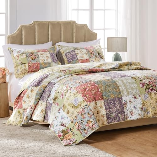 Greenland Home Blooming Prairie 100% Cotton Authentic Patchwork Reversible Quilt Set, 3-Piece King/Cal King