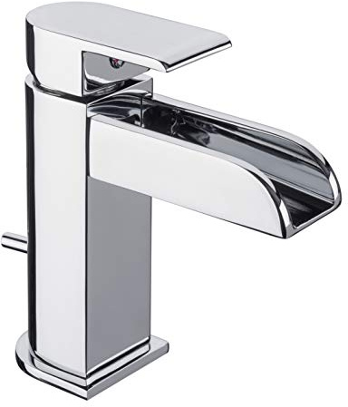 Cornat Waschtisch-Einhebelarmatur Cascada - Verchromter Messingkörper - Normale Auslaufhöhe - Wasserfall-Auslauf - Mit Ablaufgarnitur / Wasserhahn fürs Bad / Waschbecken-Armatur / CAS1