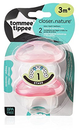 TOMMEE TIPPEE Closer to Nature Kühlbeißring Stufe 1-3m+ Gaumenform für Mädchen 2 Stück