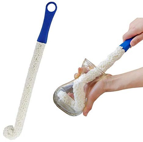 Limpiador de cepillo largo para botellas de agua y decantadores – Varita de lavado de espuma flexible de 16 pulgadas para jarrones, vasos, biberones y cristalería (no para botellas de vino)