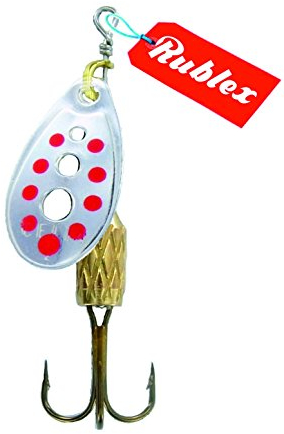 Rublex - Pack de 5 Cucharillas de Pesca C-Turbo-2 APR | Cebo Artificial de Pesca con Sistema de Clip y Acción de Giro Mejorado, Plata Puntos Rojos, 3'5gr