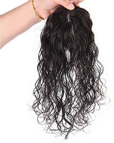 Lockiges Echthaar-Mono-Haarteil für Frauen mit dünner werdendem Haar, Freischeitel, Mono-Perücken-Haarteile, Toupet zum Anklippen, 17,8 cm, Dunkelbraun