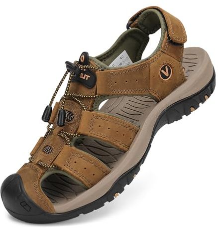 FLARUT Sandaler Herr Bekväma Sportsandaler Sandaler Med Stängd tå för Män Trekking Strand Justerbara(Ljusbrun B,47 EU)