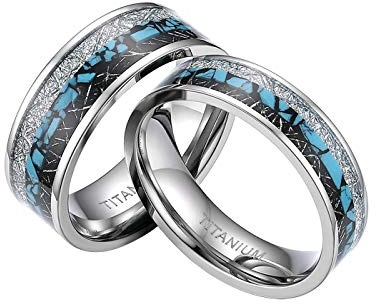 Mabohity Herren-Ring Titan-Ring mit Türkis Titanium 8mm Breit Ehering Verlobungsring Trauring Freundschaftsring Partnerring Paar Ringe, Silber, Größe 60
