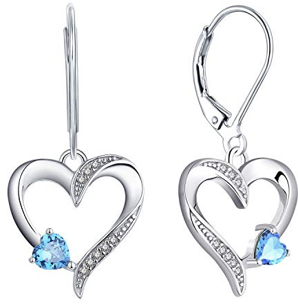 YL Orecchini Cuore Argento 925 taglio Marzo Pietra Portafortuna Acquamarina Orecchini a Cuore d'amore per Donne