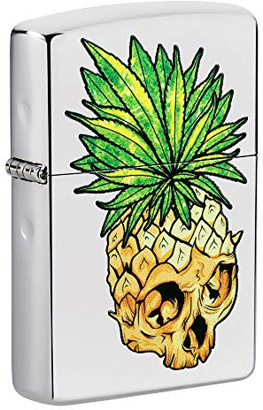 Zippo Leaf Skull Pineapple Design High Polish Chrome Pocket Lighter
