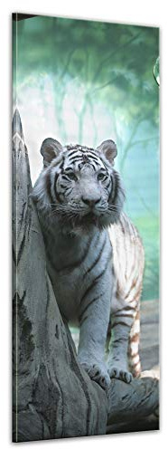 Bilderdepot24 Wandbild - Indischer weisser Tiger 30x90 cm einteilig Hochformat - Leinwandbild Bild auf Leinwand - schwarz weisser Bengal Tiger