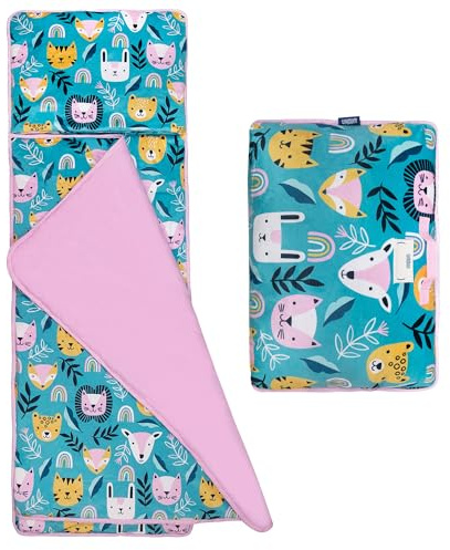 Wildkin Kids Plush Nap Mats for Toddler Boys and Girls, Ideal for Daycare and Preschool, Features Attached Blanket, Velour Wild Bunch Nap Mats Measures 57.5 x 20 x 1.5 Inches, BPA-Free