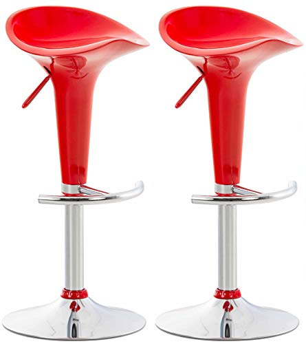 CLP 2er Set Barhocker Saddle Mit Drehbarem Kunsttoffsitz Und Fußablage I Höhenverstellbarer Hocker Mit Metallgestell In Chrom-Optik | Farbe rot