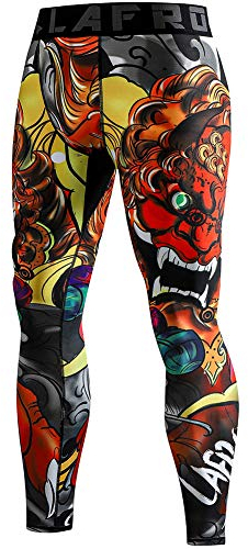 LAFROI Herren Schnelltrocknende Kompressions-Leggings-YSK08 (Lion Dance,XL)