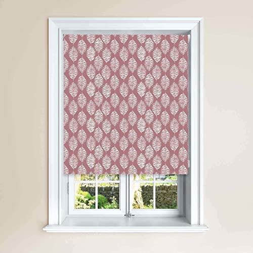 Lister Cartwright Fern Leaf Print Blackout Roller Windows Blinds Easy Fit Child Safety Cut To Size Fixing Included Made to Measure (Pink, 60 x 140 cm)