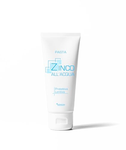 Farmazan Zinco Pasta all'Acqua 100g, Crema Ossido di Zinco al 25% e Talco, per Culetto Neonato, Pasta Cambio Pannolino, Lenitiva Intima, Crema Zinco Vegan Friendly