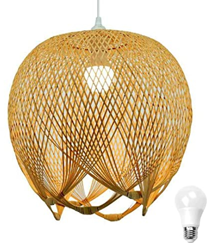 Creative Weaving Bambus Pendelleuchte Bambus Lampenschirm Deckenleuchte Kronleuchter Deckenleuchte für Esszimmer, Restaurant, Schlafzimmer, Café, Bar, S