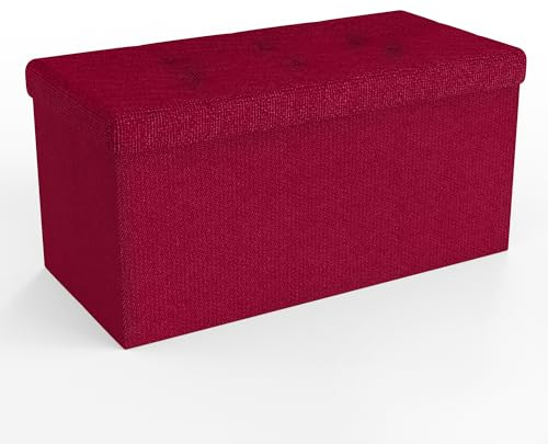 Intirilife Panca pieghevole 76x38x38 cm in rosso -Cubo di seduta con coperchio e vano portaoggetti in tessuto con incavi - Cubo di seduta poggiapiedi richiudibile cassetto portaoggetti sgabello sedile