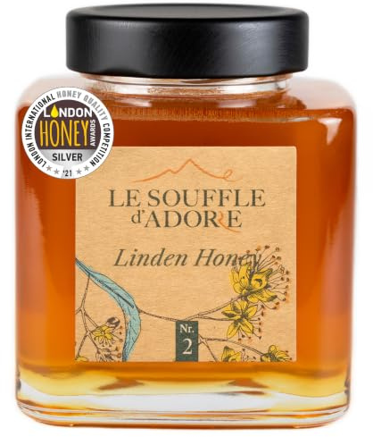 Le Souffle d'Adore Sélection | Miel de Tilleul 100% Naturel – Cru et Non Pasteurisé – Pur, Crémeux et Doux – Sans Sucre ni Additifs – Pot en Verre Premium 500 g – Cadeau Gourmet