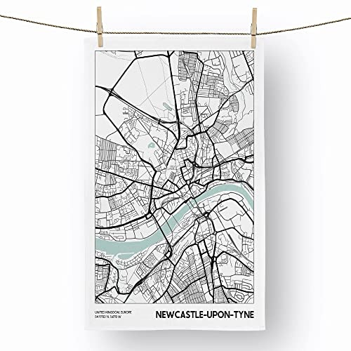 Big Box Art Map Newcastle Upon Tyne UK - 100% Cotton (72 x 44 cm) Kitchen Tea Towel, Dish Cloth for Drying, Cleaning and Washing - Absorbent and Quick Drying