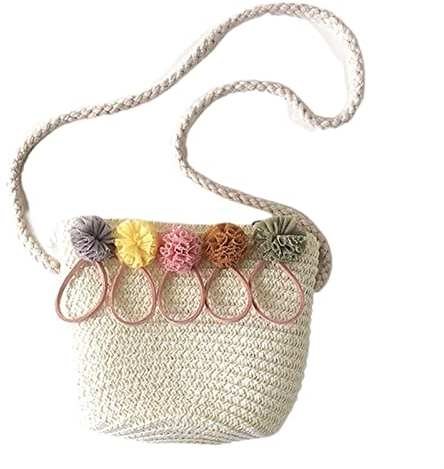 FJZFXKZL Strandtasche Stroh, Handgemachte Sommer Kinder Mädchen Umhängetasche Blume Strohbeutel Messenger Bag Kinder Schlüssel Münzgurse Mini Handtasche (Color : 36 EU)
