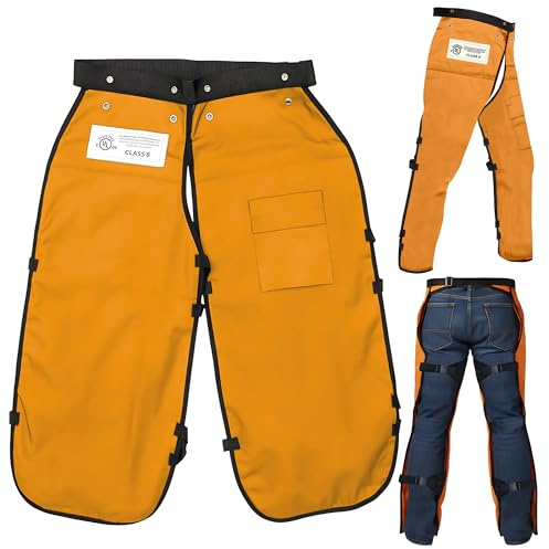 MGP SUPPLY Chainsaw Chaps For Men - Chain Saw Chaps For Men, Apron Style W/Pocket & Adjustable Belt, Safety Equipment, Orange, 40in - Overall Length