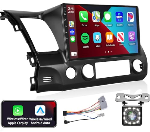 Podofo Radio for Honda Civic 2006 2007 2008 2009 2010 2011 Car Stereo with Wireless CarPlay Android Auto,10.1 Inch 1080P Touch Screen【Built-in DSP EQ GPS Chip】 Bluetooth RDS FM WiFi Camera 2G+64G