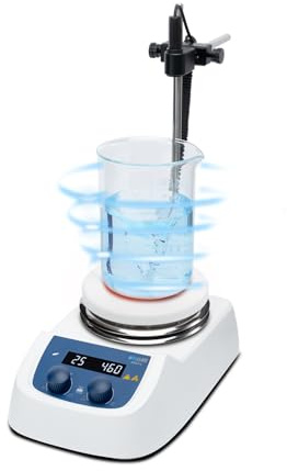 ONiLAB Magnetrührer mit Heizplatte, 5 Zoll, 280℃ LED, 200-1500 U/min, 5L | Keramikbeschichtete Edelstahlplatte mit Temperaturfühler, Stativhalterung & Rührstab, zum Erhitzen und Mischen
