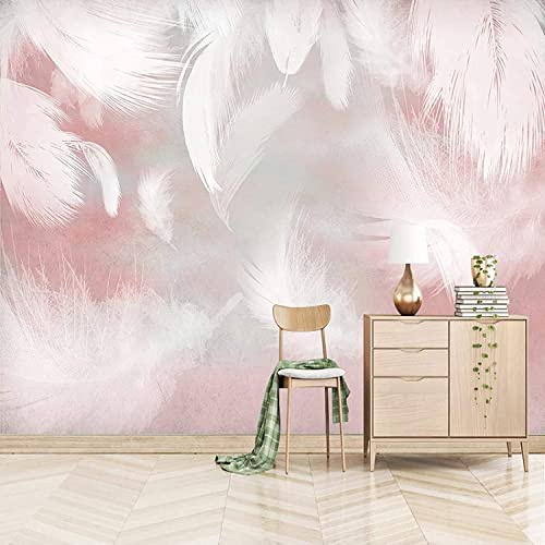 Custom Photo Wallpapers 3D Modern Abstract Pink Feather Wall Paper Murals Living Room Tv Sofa Bedroom Study Decor Peel and Stick Wall Photo Removable Wall Posters Self-Adhesive Wal 350 x 256 cm (WxH)