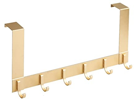 VALINK Türhaken, Handtuchhalter, Türgarderobe mit 6 Aluminium-Kleiderhaken für 35–45 mm dicke Türen, Gold
