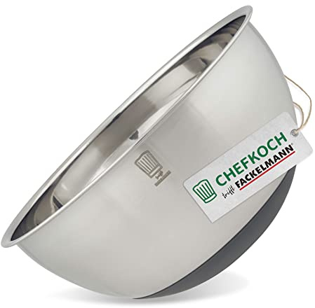 FACKELMANN Chefkoch Schüssel aus Edelstahl Bonn – Edelstahlschüssel mit Antirutschboden aus Silikon – Perfekt für Salate, Teige und mehr – Hochwertig & spülmaschinengeeignet – ca. Ø 25,5 x 12 cm