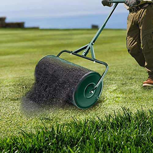 24 Compost Spreader, Durable Peat Moss Spreader, Lawn Roller, Lightweight Manure Spreaders Roller with T Shaped Handle, Top Soil Spreader for Lawn and Garden, Walk and Push Basket Sifter for Yard
