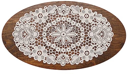 Tischdecke Annegret Vogtländischer Spitze handgefertigte Wickeldecke Natur | Deckchen mit Blumen-Muster | Baumwollspitze Tisch-Dekoration mit Blumen handgearbeitet Tisch-Läufer 45 x 25 cm oval