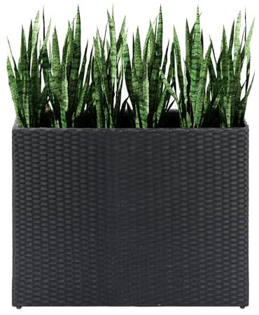 LEWIS&WAYNE Macetas altas para plantas de exterior, hechas a mano, de mimbre, rectangular, grande, con forros extraíbles, maceta moderna para interiores y exteriores, patio, terraza, color negro