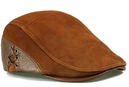 WouND Schiebermütze Herren Leder Newsboy Caps Baskenmütze Mann Lässig Wildleder Schwarz/Braun Taillierte Duckbill Cabbie Driving Hats Männlich,Gelbbraun,55-56Cm