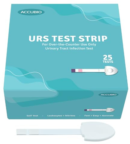ACCUBIO UTI Test Strips, Urinary Tract Infection Testing Kit, Home Rapid Detection for Leukocytes and Nitrite, at Home UTI Testing, Clean Grip Handle, UTI Test Kit Individually Wrapped, 25 Strips
