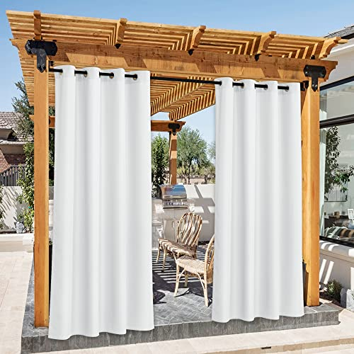 PONY DANCE Tenda da Esterno Impermeabile da Sole per Balcone Tende Termiche con Anelli per Gazebo Curtains Oscurante per Porta 2 Pezzi L 140 x A 213 cm, Bianche