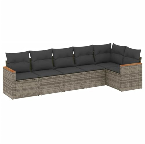 vidaXL 6-TLG. Garten-Sofagarnitur mit Kissen Grau Poly Rattan