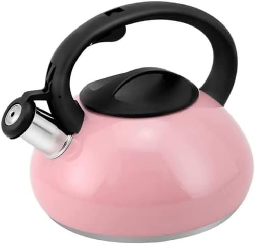 Teekanne Teekessel Flötenkessel 2,5 l Edelstahl Pfeifkessel Küche Herd Kessel Camping Teekessel für Gasherd, Induktionsherd, Herd, Teekanne, Rosa, 20 x 18 cm