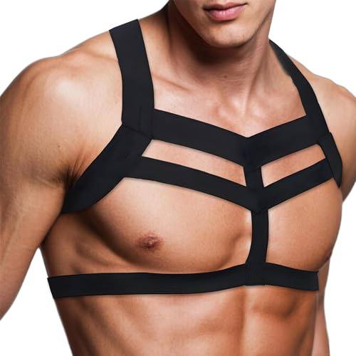 TARZNGGLOP Herren Elastischer Harness Gürtel Kostüm Körper Brustgeschirr Gürtel für Männer Schulter Sexy Punk Body Harness Verstellbare Schnalle Kleidung Outfits Nachtclub Cosplay Clubwear, Schwarz,