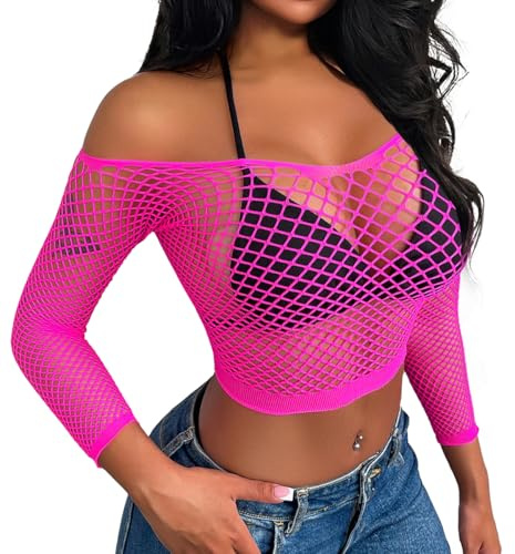 Buitifo Donne Lingerie Sexy Body mesh top Copertura della spiaggia(rosso rosa wgtop,M)