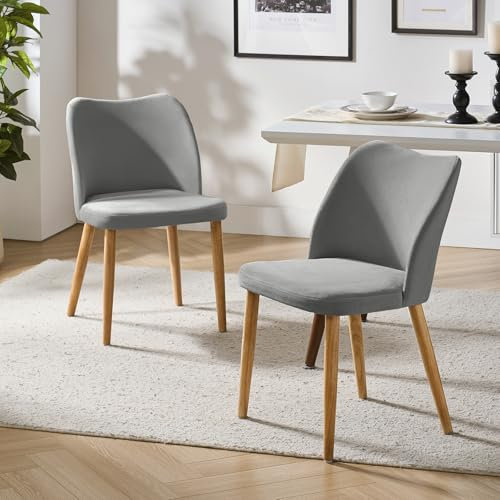 HULALA HOME 2er Set Esszimmerstühle, Schminktischstuhl, bequemer Küchenstuhl mit Holzbeinen für Wohnzimmer, Schlafzimmer und Esszimmer, Grau