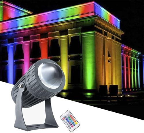 Faretti LED - Faretto A Fascio LED Luci, Proiettori A Lungo Raggio, CA 85-265 V Angolo Del Fascio Stretto, Luci Wallwasher, Proiettore Per Illuminazione Da Parete Per Esterni Di Edifici(RGB+Remote Con