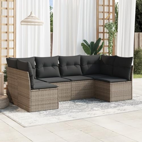 Buzaza 6-TLG. Garten-Sofagarnitur mit Kissen LoungemöBel Balkon Gartengarnitur Set Lounge MöBel Outdoor Grau Poly Rattan - 3249229