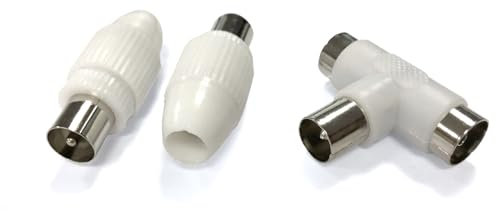 Conector de Antena de TV Hembra a Hembra, Clavijas de TV, Color Blanco, Ideal para Mejorar conexión de señal y transmisión de Audio y Video.