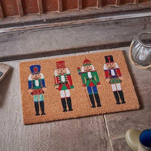 Marco Paul Heavy Duty Natural Coir Christmas Door Mat Nutcracker Soldier Design with Rubber Backing Non Slip Festive Entrance Mat Indoor & Outdoor Xmas Home Decoration