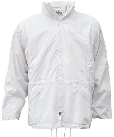 Cathedral Mens White Bowls 100% Waterproof Towelling Lined Bowling Rain Jacket Full Length Double Zip With Concealed Foldaway Hood Pockets & Storm Cuffs (UK, Alpha, 3XL, Regular, Regular, White)